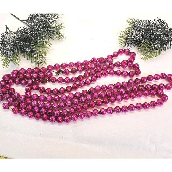 Vintage 15mm Christmas Tree Garland Larger Bead Mercury Glass Strand Pink 100" - Picture 8 of 10